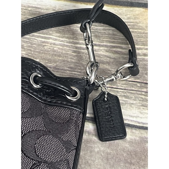 Coach Mini Dempsey Patch Bucket Bag Purse Signature Jacquard Khaki/Saddle C8322 - Picture 4 of 8